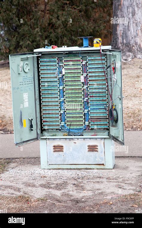 Outdoor Telephone Utility Box With Many Wired Circuits Going To