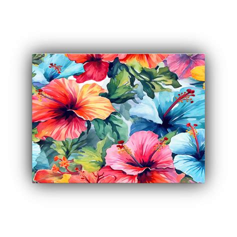 Cuadro Hibiscus Flores Estilo Galería Pintura Acuarela Belleza En Canva