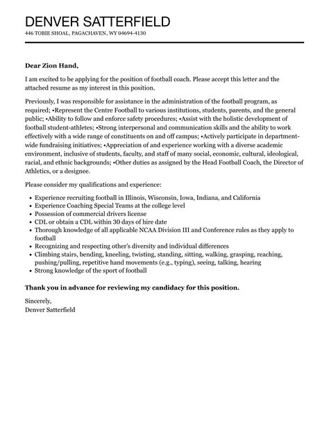 Football Coach Cover Letter Velvet Jobs