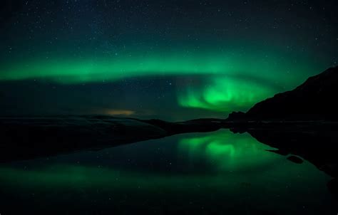 Wallpaper the sky, water, stars, reflection, mountains, night, Northern ...