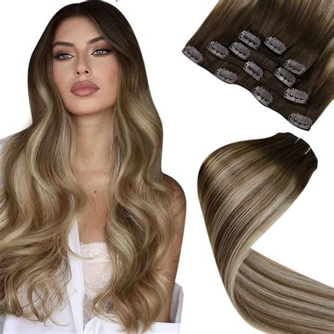 Laavoo Balayage Human Hair Clip In Extensions 20 Inch Dark