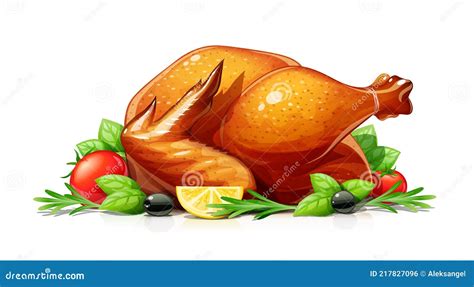 Roasted Turkey Christmas And Thanksgiving Day Treat Grill Chicken Food Vector Illustration