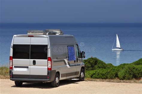 Camper van on the beach stock image. Image of mountain - 26686517