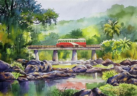 Kerala Landscape Painting by Sunil Linus de - Pixels