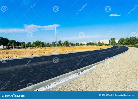 Fresh Asphalt. Tracks for Sports in a Park Under Construction. Stock ...