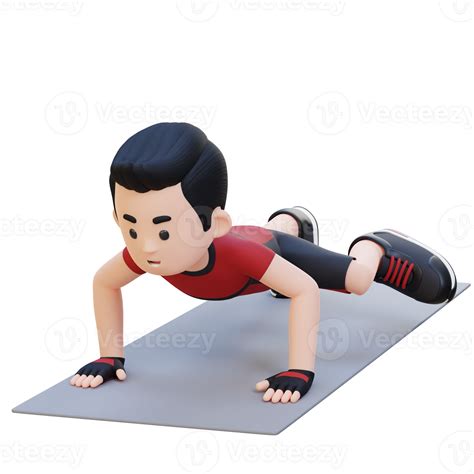 3d Sporty Male Character Performing Spiderman Push Up Exercise At Home Gym 25001961 Png