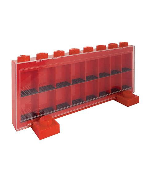 A Red Plastic Shelf With Lots Of Legos On Its Sides And Shelves In The