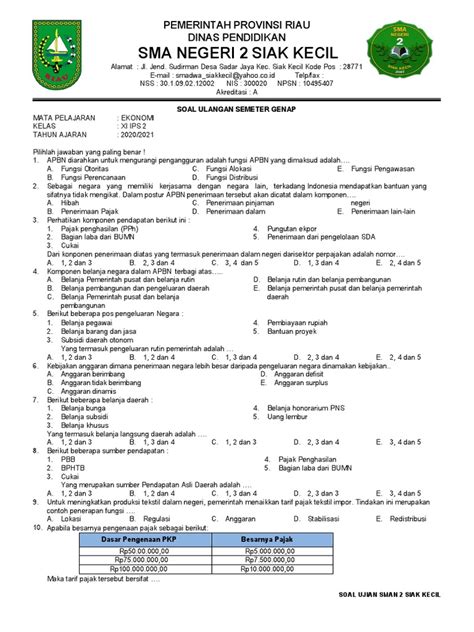 Soal Ujian Ekonomi Xi Pdf