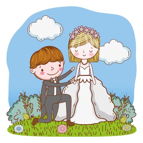 Boda Linda Pareja De Dibujos Animados Vector Premium