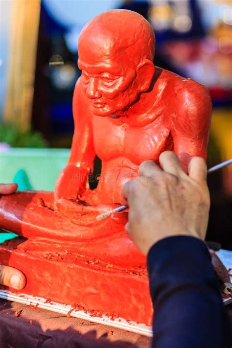 Sculptor Carving The Clay Monk Image Thai Sculpture Artist Mold Stock