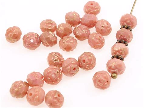 25 Small Rosebud Beads 6mm X 5mm Opaque Pink Marbled Gold Etsy