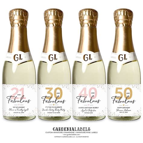 40 And Fabulous Mini Wine Labels Birthday Mini Champagne Labels 30th 40th 50th 60th Birthday