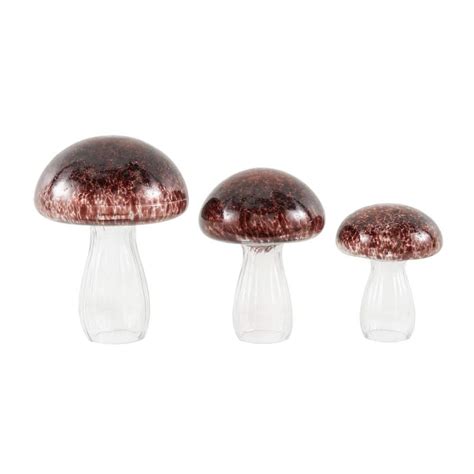 Litton Lane Red Glass Textured Mushroom Sculpture With Clear Stems Set