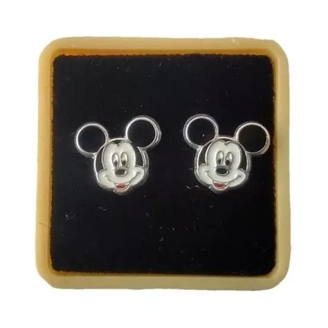 Aretes Broquel Modelo Mickey Mouse Plata Ley 925 Moda Cuotas