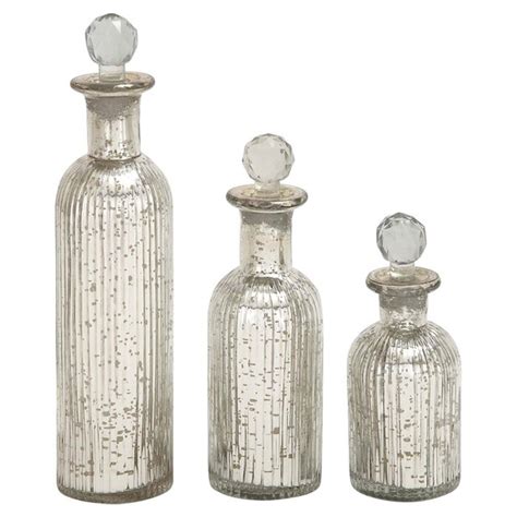 Fairmont Park 3 Piece Silvergreen Glass Decorative Bottles Set