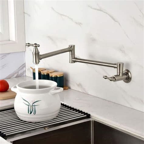 Flg Wall Mounted Pot Filler Folding Kitchen Faucet Brass Countertop Articulating Commercial 2