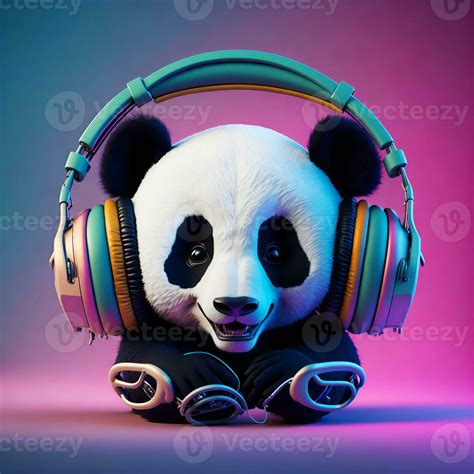 D Illustration Of A Panda Wearing Headphones For Icon Or Logo