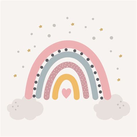 Lindo Arco Iris De Colores Con Gotas Y Coraz N Aislado Vector Premium