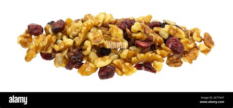 Portion Of Healthy Trail Mix With Nuts And Fruits Isolated On A White