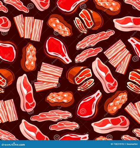 Seamless Beef And Pork Meat Delicacies Pattern Stock Vector