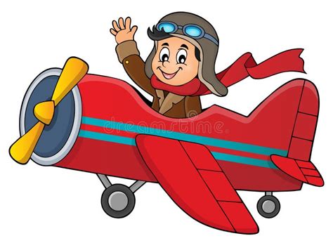 Animação Jovem Piloto Acenando Do Avião Ilustração Do Vetor