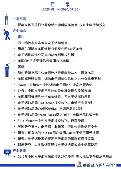 前瞻电子烟产业全球周报第67期：悦刻媒体开放日公开全新生命科学实验室 未来十年持续投入产经前瞻经济学人