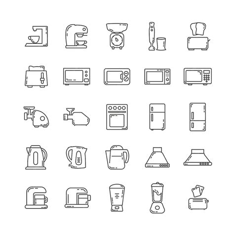 Premium Vector Kitchen Appliances Line Icon Set With Microwave Fridge