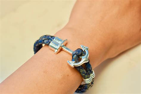 Anchor Bracelet Silver Anchor Bracelet Blue Leather Bracelet With Silver Anchor Clasp