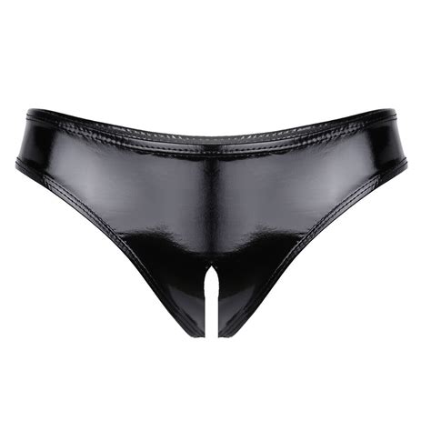 Freebily Frauen Slips Offener Schritt Briefs Kunst Wetlook Leder