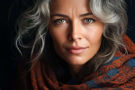 Premium AI Image | Woman with grey hair and scarf on her head ...
