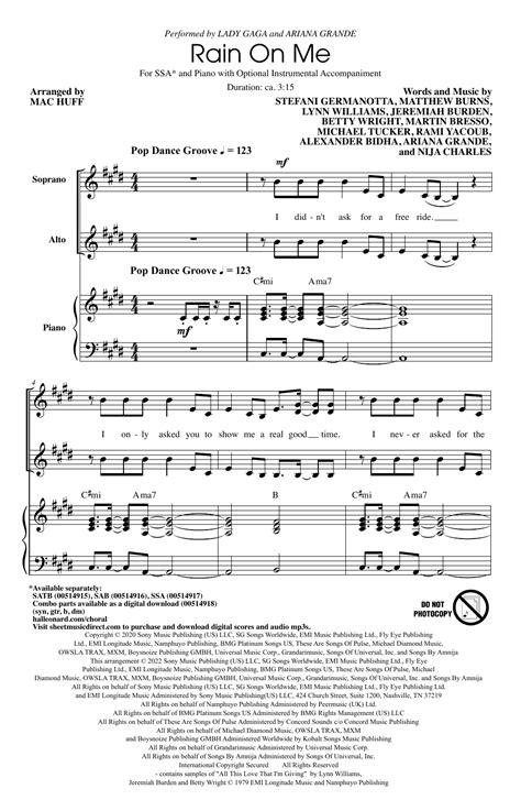 Lady Gaga Ariana Grande Rain On Me Arr Mac Huff Sheet Music