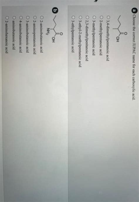 Solved A Choose The Correct IUPAC Name For Each Carboxylic Chegg