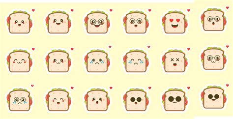 Jeu De Caract Res Sandwich Mignon Et Kawaii Personnages De Nourriture