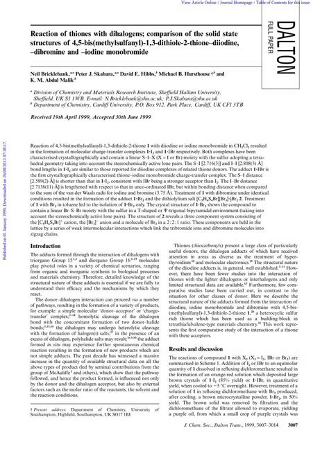 PDF Reaction Of Thiones With Dihalogens Comparison Of The Solid