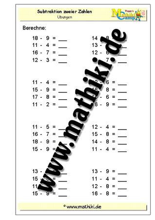 Subtraktion Bis Mit Bergang Klasse Mathiki De