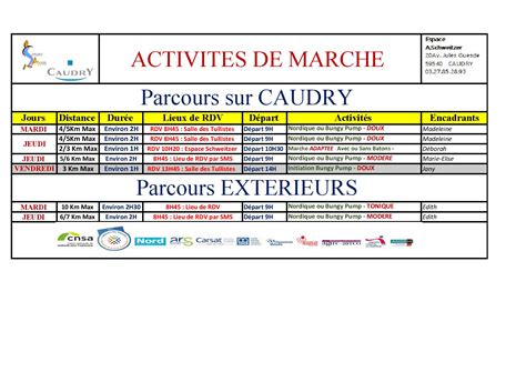 Planning des activités de Séniors Actifs