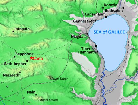 Map Of Galilee In Jesus Day Showing Location Of Traditional Site Of