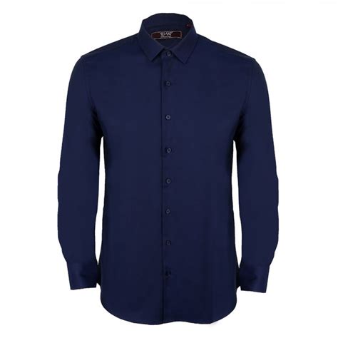 Classic Collar Long Sleeve Shirt Navy Blue David Wej