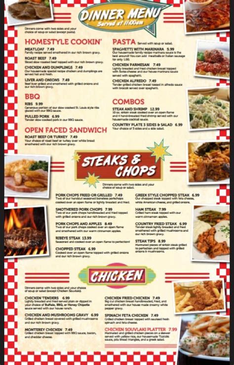 Menu at Big Tom's Diner restaurant, Winter Haven