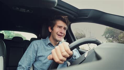 Sad Desperate Man Crying While Driving Car Royalty Free Video