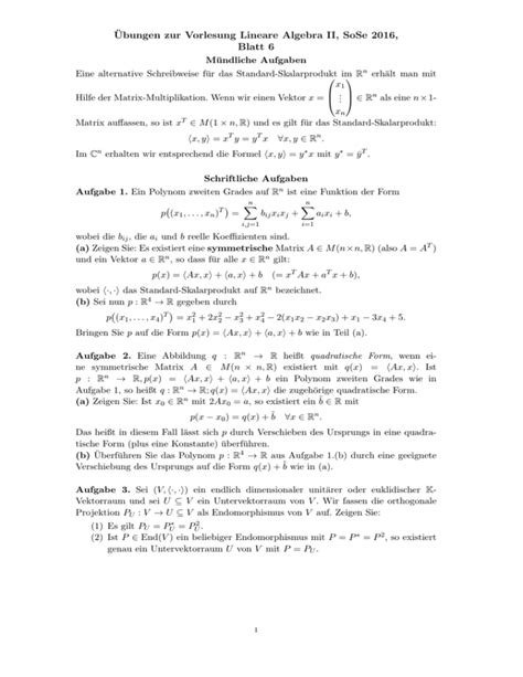 6 Aufgabenblatt Zur Vorlesung Lineare Algebra II