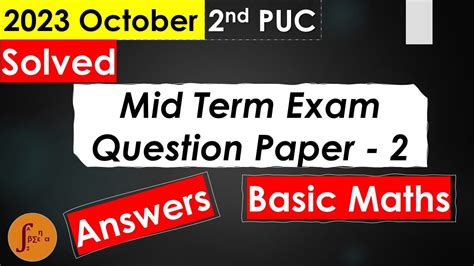 2nd PUC Basic Maths Solved Midterm Exam Question Paper 2023 YouTube