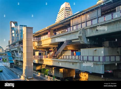 Urban Public Transport Station For Light Train Metro On Sunny Day Stock
