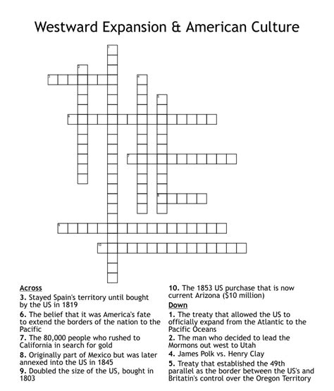 Westward Expansion American Culture Crossword WordMint