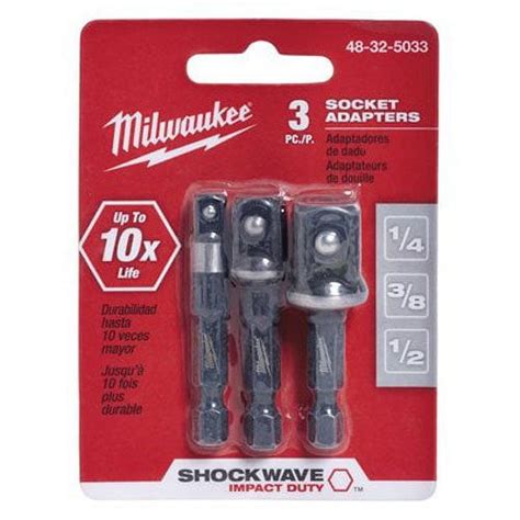 Milwaukee 3 Piece Shockwave Impact Hex Shank Socket Adapter Set