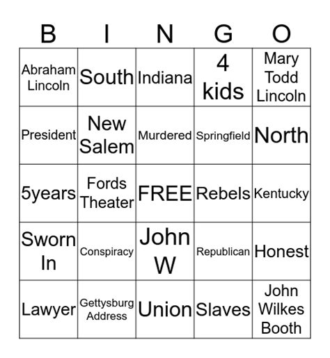 Abraham Lincoln Bingo Card