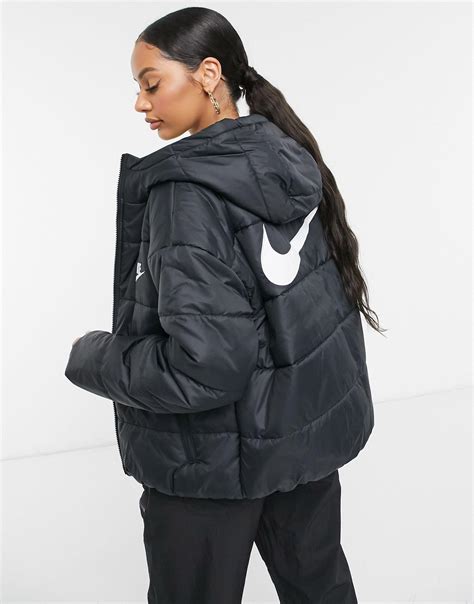 Nike Synthetic Padded Jacket With Back Swoosh In Black Lyst