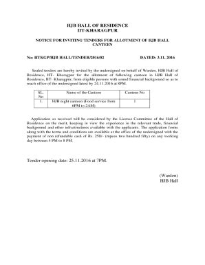 Fillable Online Notice For Inviting Tenders For Allotment Of Rk Hall