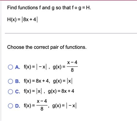 Solved Find Functions F And G So That Fg H H X X Chegg