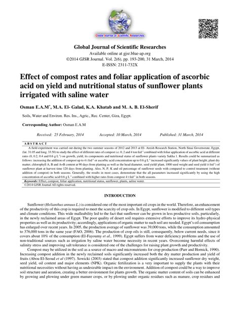 Pdf Global Journal Of Scientific Researches Effect Of Compost Rates